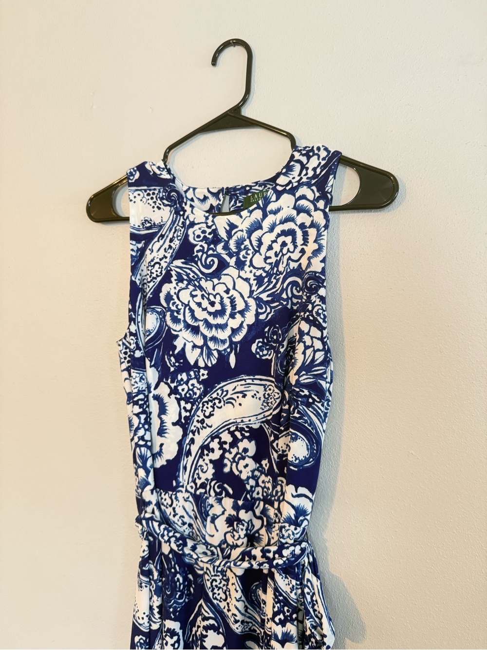 Lauren Ralph Lauren Blue White Paisley Floral Belted Dress - Size 4